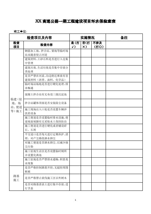 XX高速公路环水保检查表