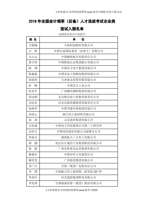 2018年全国会计领军后备人才选拔考试企业类