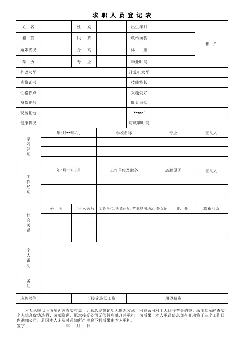 求职人员登记表(详细版)