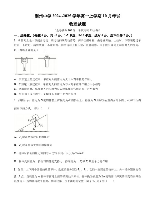 湖北省荆州中学2024-2025学年高一上学期10月月考物理试题(含答案)