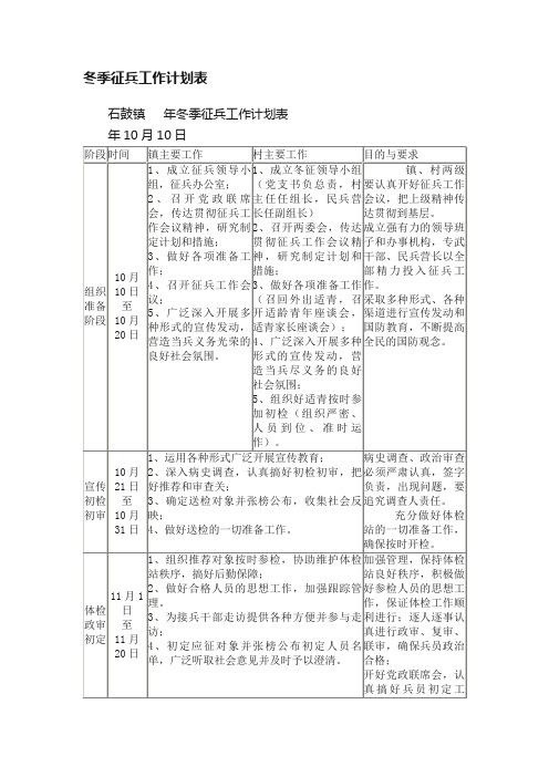 冬季征兵工作计划表