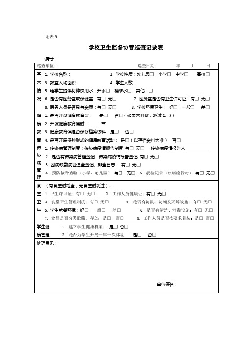 学校卫生监督协管巡查记录表