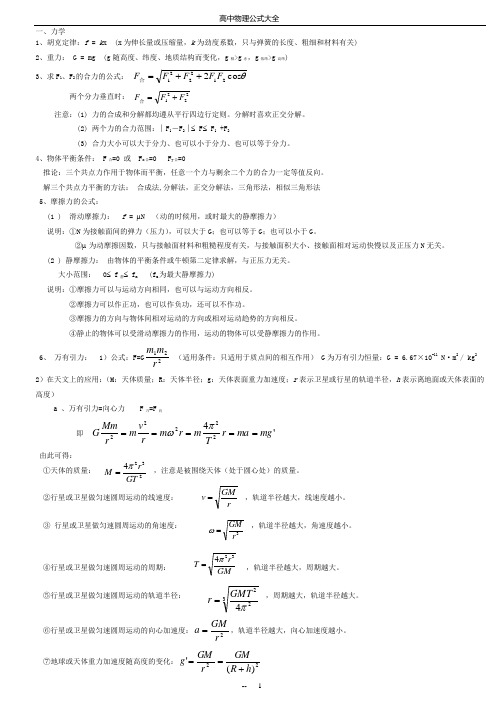 (完整版)人教版高中物理公式大全