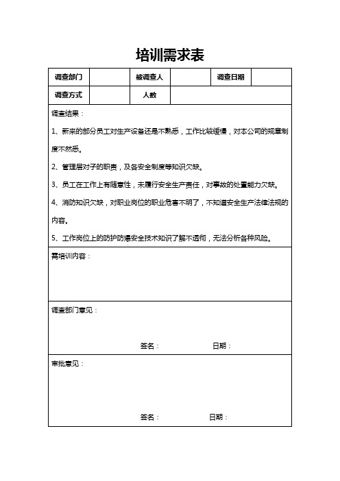 公司培训需求审核表(完整版)