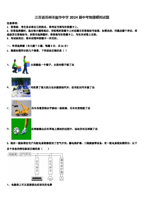 江苏省苏州市振华中学2024届中考物理模拟试题含解析