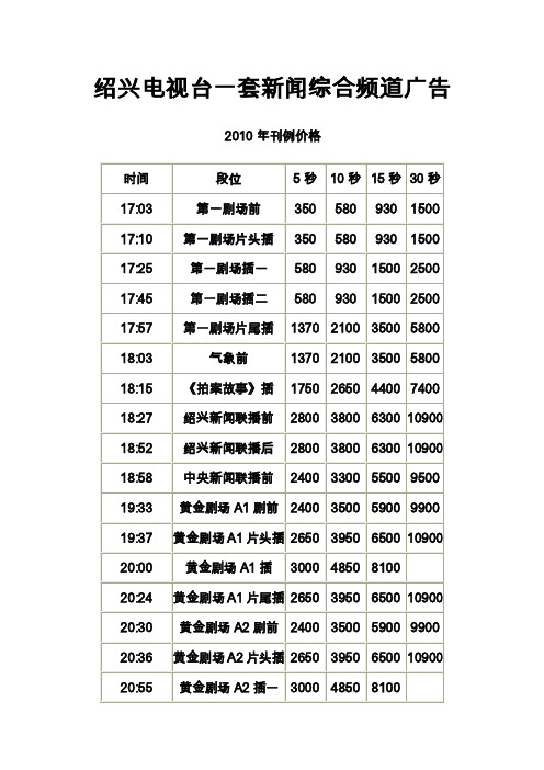 电视媒体报价