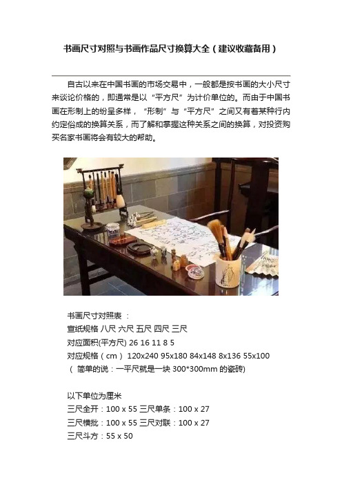 书画尺寸对照与书画作品尺寸换算大全（建议收藏备用）