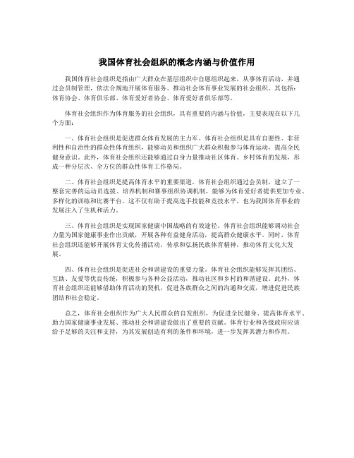 我国体育社会组织的概念内涵与价值作用