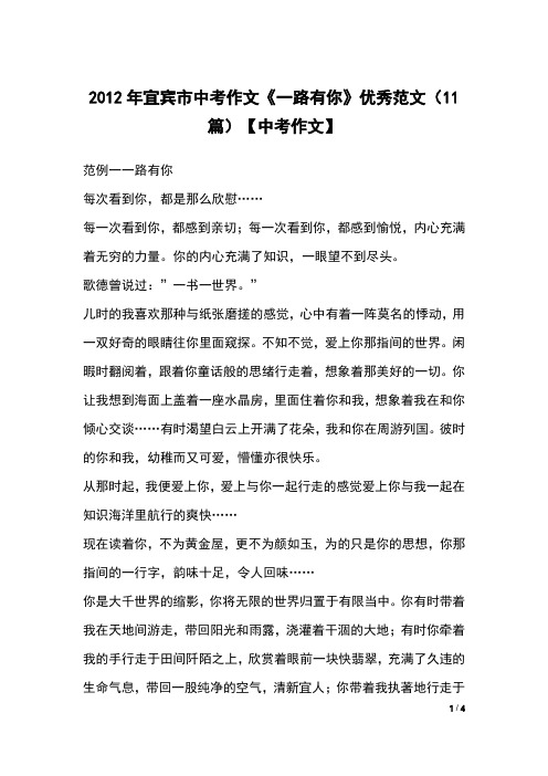 2012年宜宾市中考作文《一路有你》优秀范文(11篇)【中考作文】
