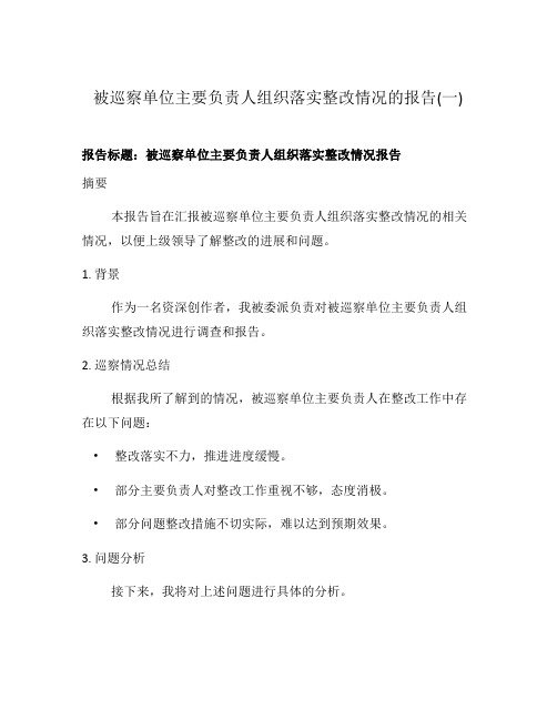 被巡察单位主要负责人组织落实整改情况的报告(一)