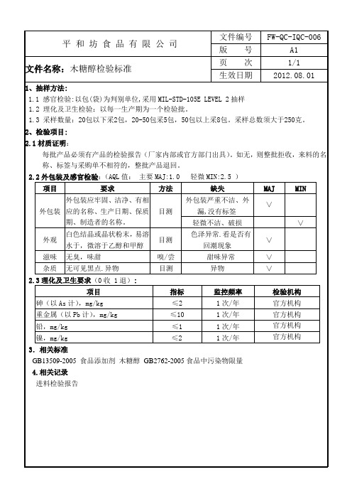 006木糖醇检验标准