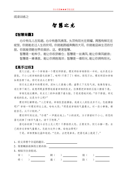 六年级上册语文试题-阅读(智慧之光)-无答案-全国通用版