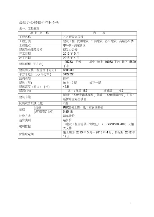 2017.01高层办公楼造价指标分析-地上10层地下1层--研发办公楼.pdf