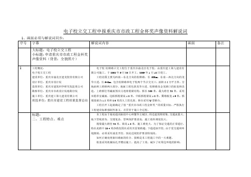 电子校立交工程申报重庆市市政工程金杯奖声像资料解说词