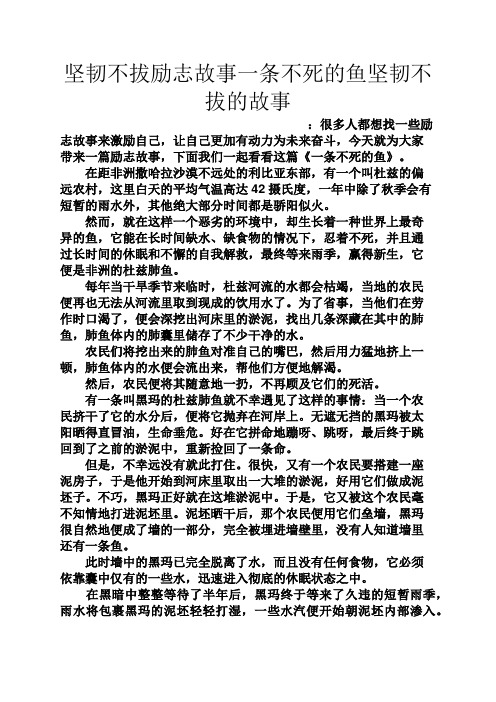 励志作文之坚韧不拔励志故事一条不死的鱼坚韧不拔的故事