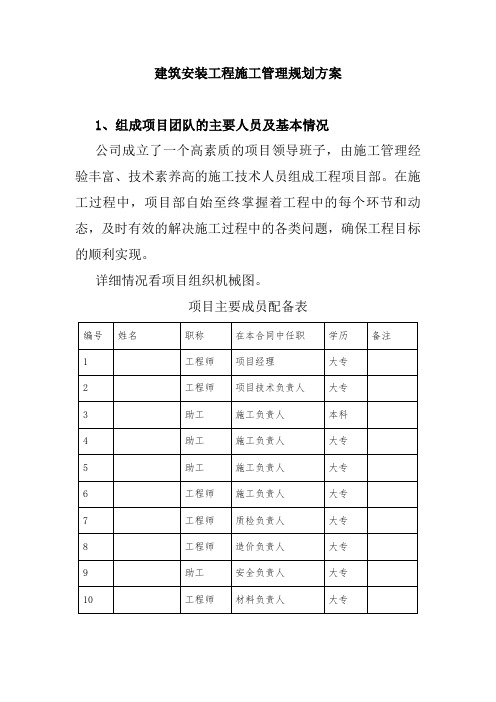 建筑安装工程施工管理规划方案