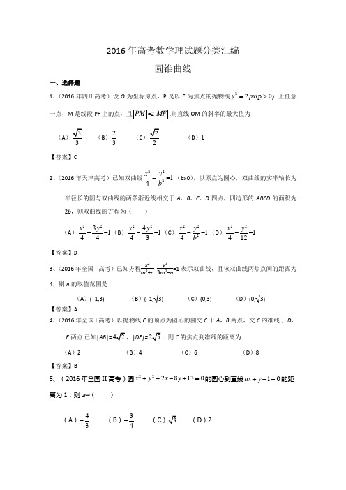 2016高考试题分类汇编圆锥曲线Word版含解析