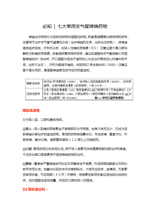 哮喘药物分类