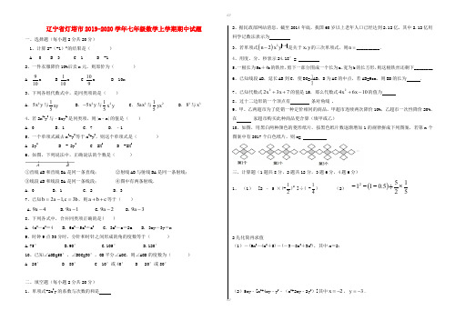 辽宁省灯塔市2019-2020学年七年级数学上期中试题有答案(加精)