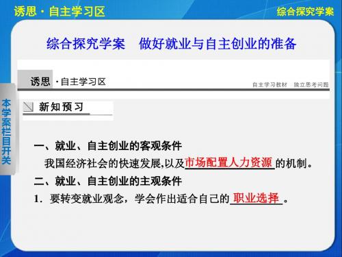 高中政治人教版必修1综合探究学案-做好就业与自主创业的准备