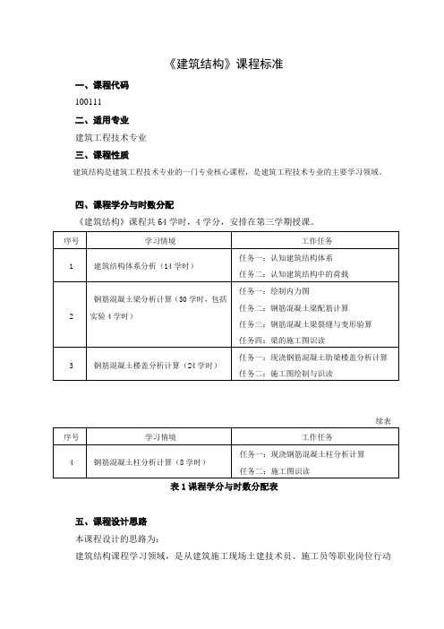 《建筑结构》课程标准