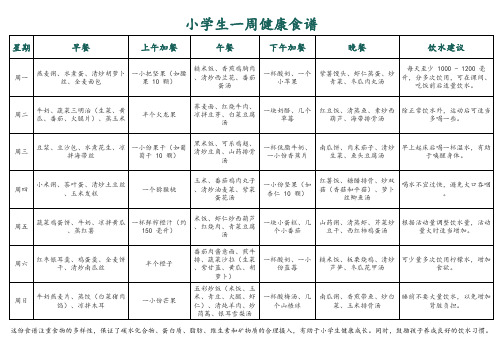 小学生一周健康食谱