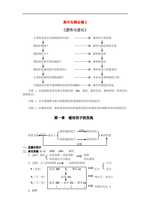 高一生物遗传与进化知识点总结人教版必修2