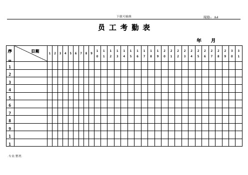 酒店专用各类表格模板