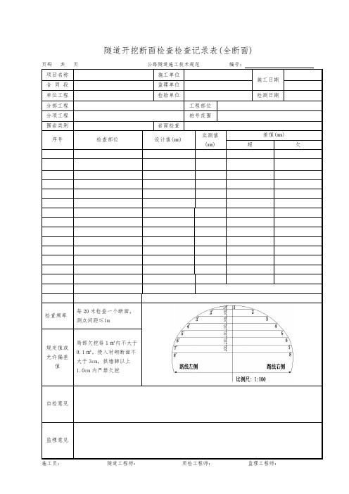 隧道开挖断面检查记录表(全断面)