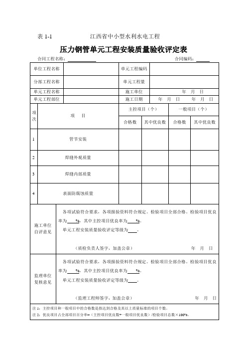 表6.1压力钢管安装单元工程安装质量验收评定表