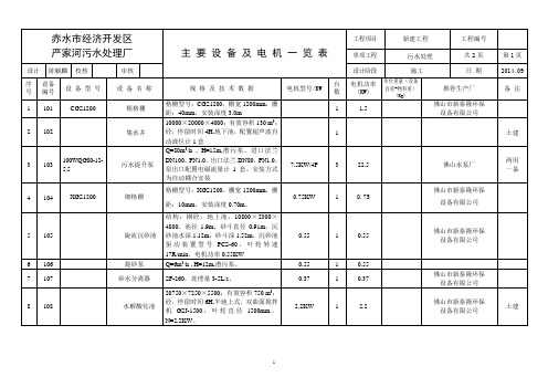 污水处理主要工艺设备一览表