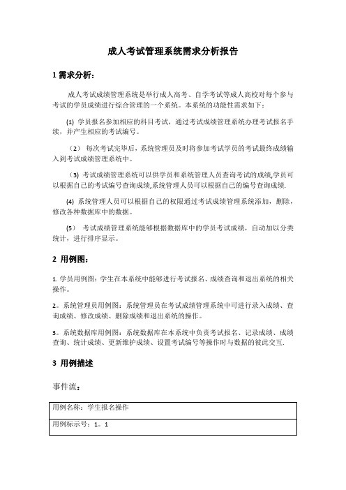 学生成绩管理系统需求分析报告