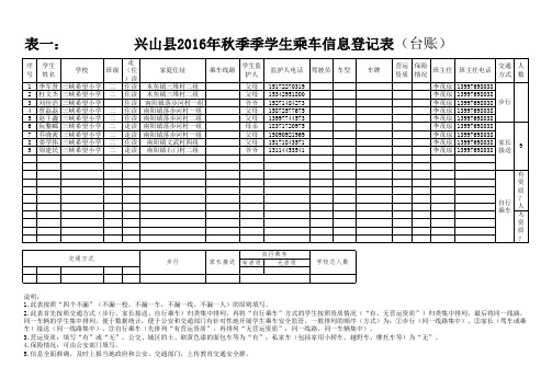 二年级学生乘车信息登记表(2016秋季台账)