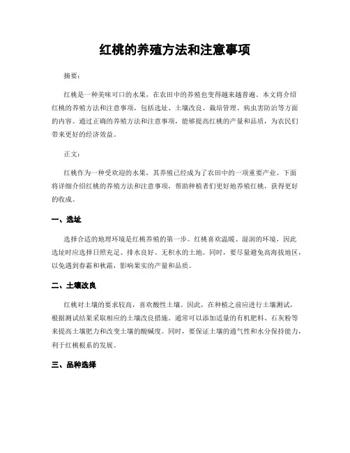 红桃的养殖方法和注意事项