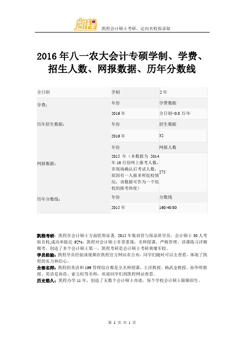 2016年八一农大会计专硕学制、学费、招生人数、网报数据、历年分数线