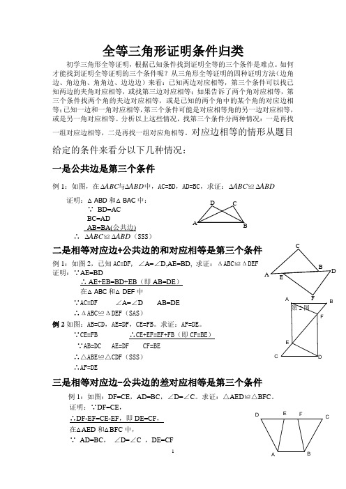 全等三角形证明条件归类