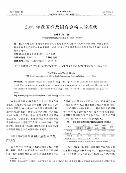 2009年我国铜及铜合金粉末的现状