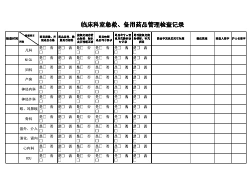 各病区抢救车药品检查记录本