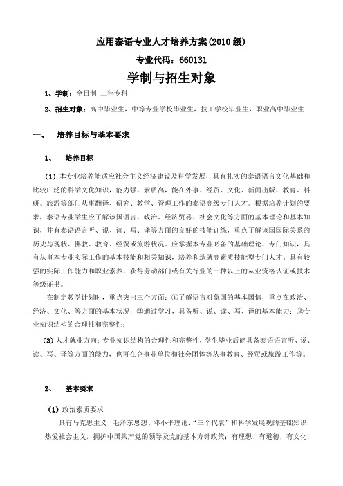 应用泰语专业人才培养方案