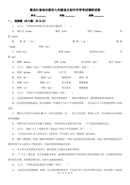 黑龙江省哈尔滨市九年级语文初中升学考试调研试卷