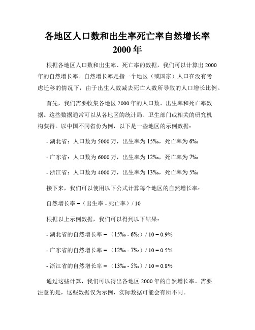 各地区人口数和出生率死亡率自然增长率2000年