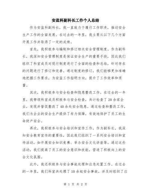 安监科副科长工作个人总结