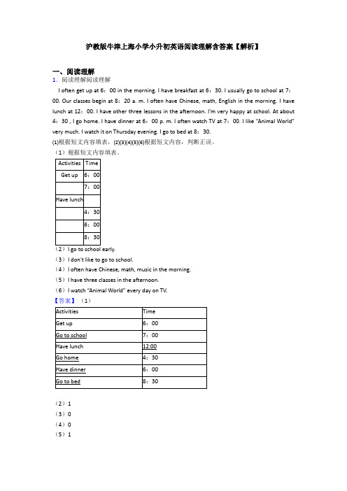 沪教版牛津上海小学小升初英语阅读理解含答案【解析】 (6)