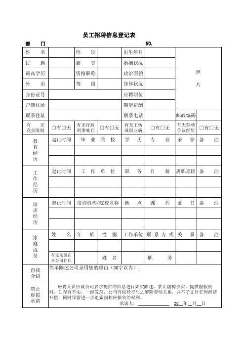 员工招聘信息登记表