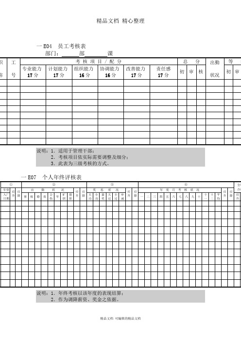 人事行政管理表格E横表格