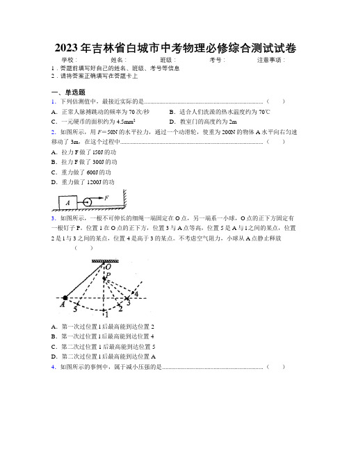 2023年吉林省白城市中考物理必修综合测试试卷附答案