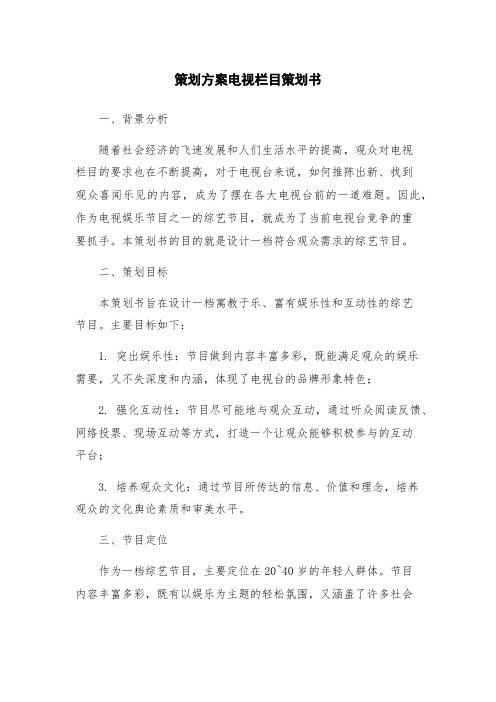 策划方案电视栏目策划书