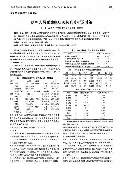 护理人员亚健康状况调查分析及对策