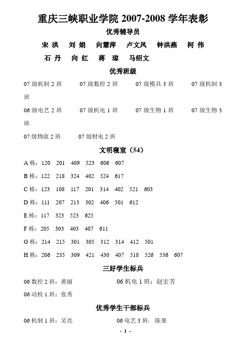 2007-2008学年表彰