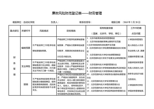 廉政风险防范登记表财务管理